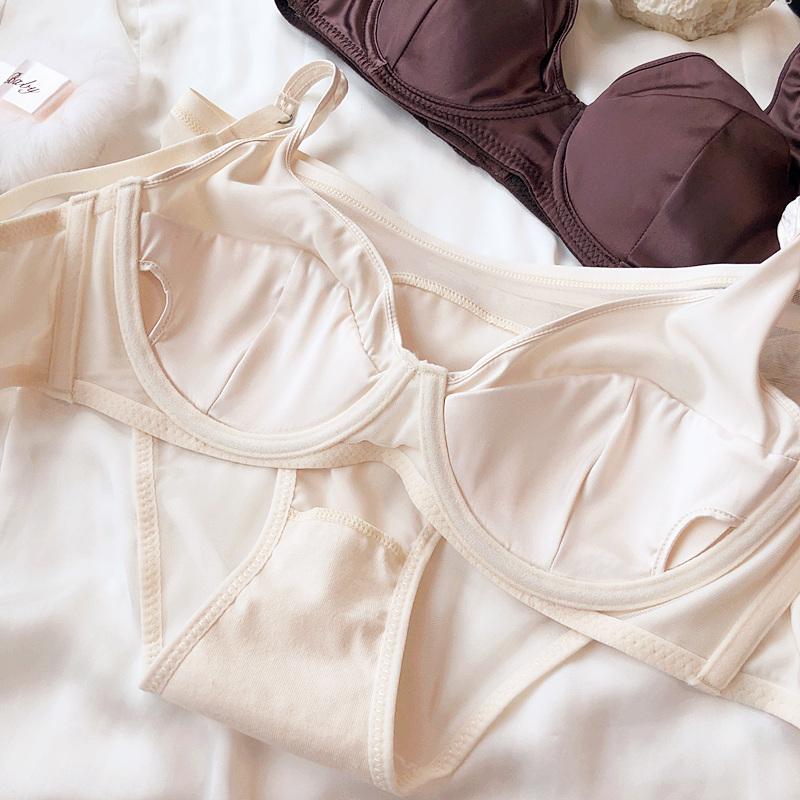 Conjunto de sujetador push up de seda de hielo para mujer, ropa interior cómoda y sexy con pechos pequeños, relleno desmontable, copa fina, sujetador, bragas íntimas