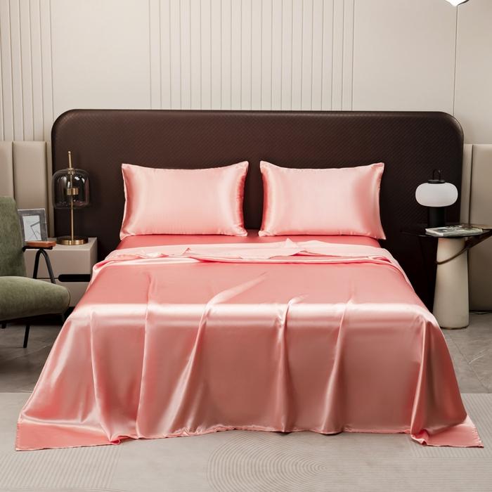 

2025 new solid color satin sheets simulated silk sheets pillowcases three-piece set washed sheets bedding Twin size 2pcs нефритовый