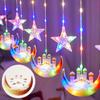 LED Moon and Star Window Curtain Lights USB Powered 8 Lighting Modes with Timer Function Ideal for Ramadan Thanksgiving