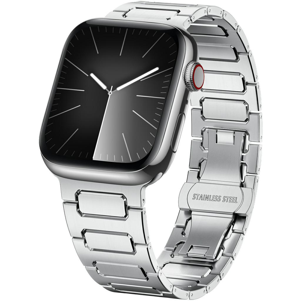 H-Link Silbernes Metallarmband für Apple Watch Serie 10 9 8 7 SE 6 5 4 3 2 1 42mm 41mm 40mm 38mm Faltschließe Uhrenarmband