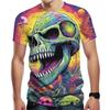 Psychedelic Skull Pattern 3D Digital Printing Men's Fashionable Round Neck Short Sleeved T-shirt
