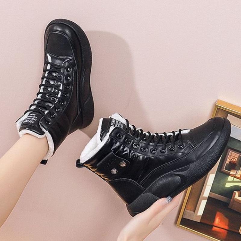 Fashion Winter Waterproof Round Toe High-top Woman Shoes Chunky with Laces Snow Boots for Women Non Slip Designer Luxury Plush Footwear