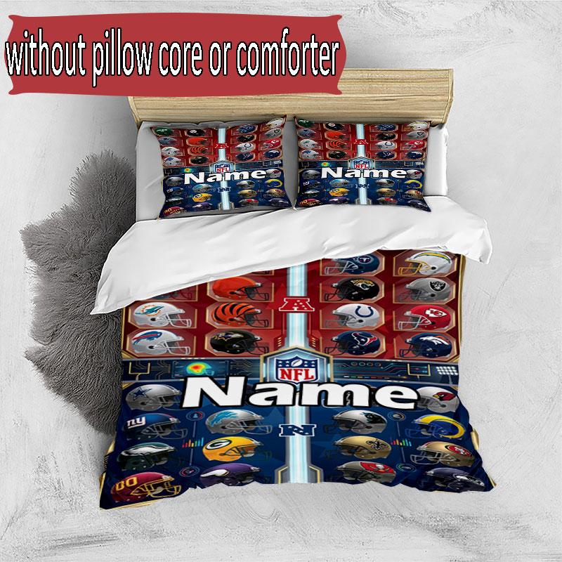 3pcs Duvet Cover Set (1*Duvet Cover + 2*Pillowcase, Without Core), Custom Name NFL Pattern Bedding Set, Home Bedroom Decor Gift