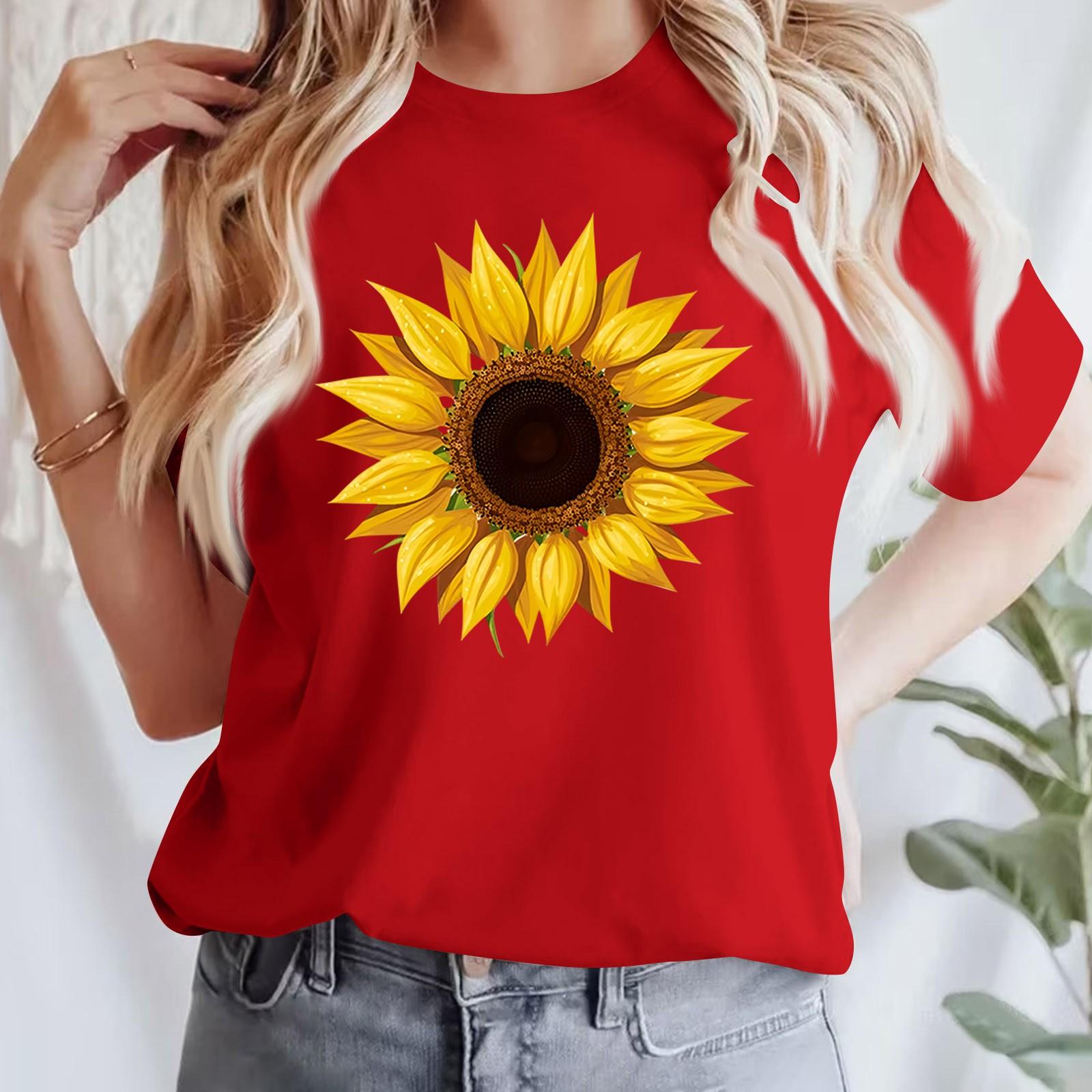 

Жіноча повсякденна футболка з принтом і круглим вирізом, пуловер з короткими рукавами L червоний