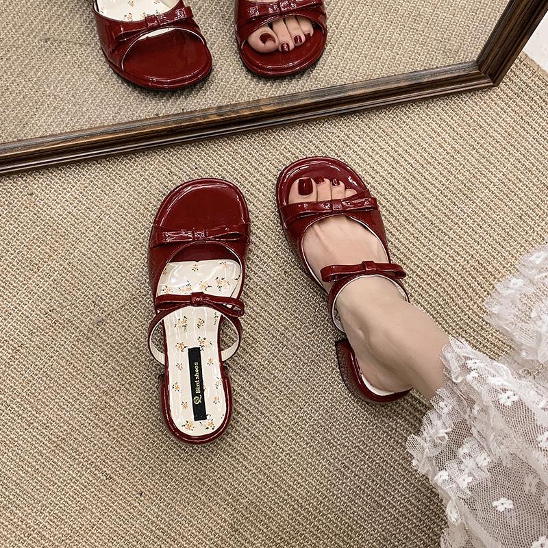 Fashion Women Shoes Ladies' Slippers Heeled Mules Butterfly-Knot Luxury Slides Soft High Summer Girl 2025 Fashion Low Heels Slippers