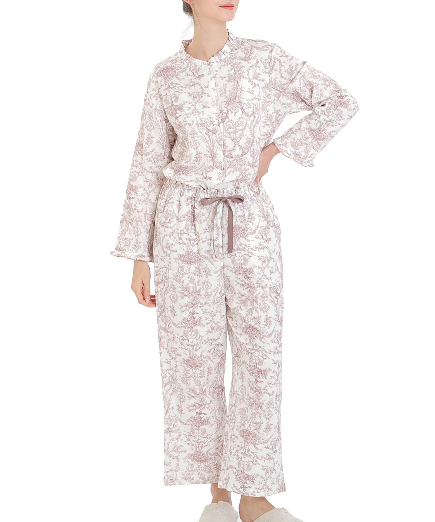 

Narue Cotton Double Gauze Toile de Jouy Frill Pajama Set Women s