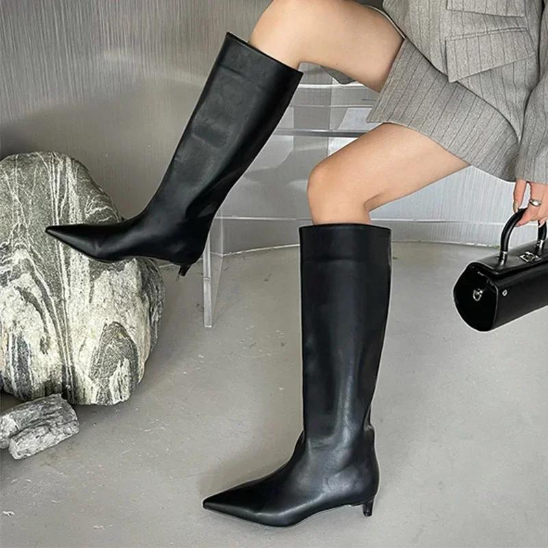 Long tube boots for women 2026 new style pointed thin heel white high tube knight boots not over the knee sleeve fashion boots