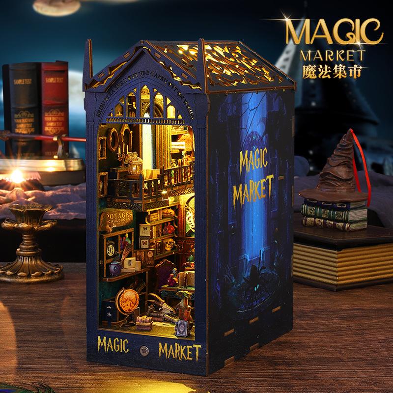 DIY Miniature House Magic Market 3D Puzzle Book Nook Kit Micro Model Building Toy Birthday Gift