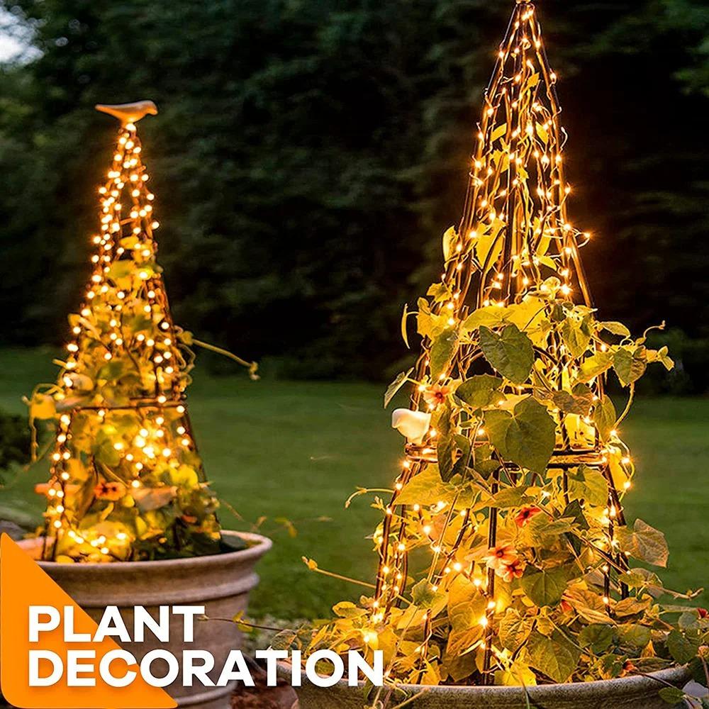 LED Solar Christmas Tree Waterfall Fairy Lights Operated Outdoor Waterproof Copper Wire String Lights Garden Party Xmas Decor