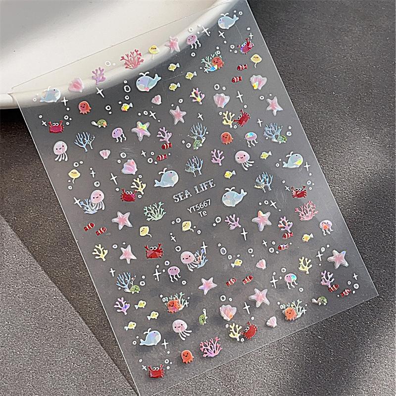 

5D Фэнтези Пляж Летний Мечтательный Красочный Морская звезда Ракушка Медуза Коралл Желейные Наклейки Украшение Наклейка для дизайна ногтей Маникюрный салон A