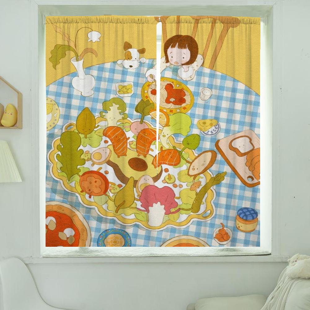 Okení Kuchyňské Závěsy do Obývacího Pokoje 2 Kusy Zatemňovací Závěsy Dveřní Závěs Medvídci a Dívky Přepážka Dekorace Ložnice