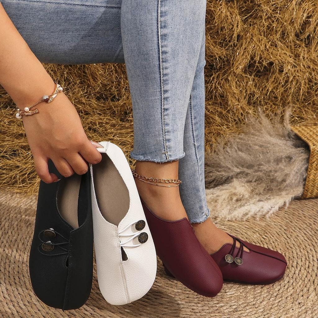 2026 Summer New Soft Leather Flat Flat Casual Single Shoes for Women, Round Head, Shallow Mouth, One Step Stepping Large Women's Shoes