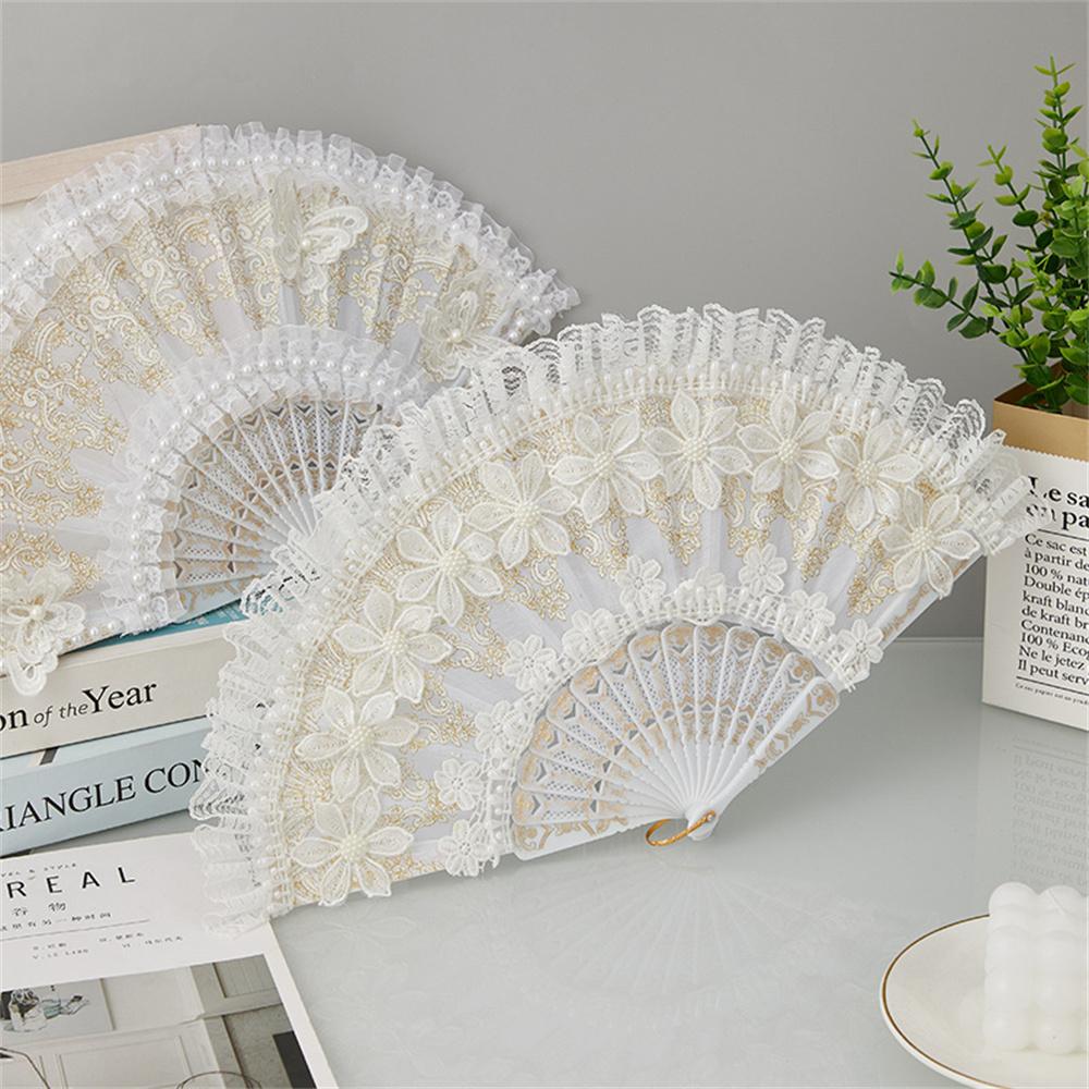 Fashion Wedding White Lace Folding Fan Plastic Wedding Cosplay Party Home Decorative Fan Ancient Bride Hand Fan Decoration