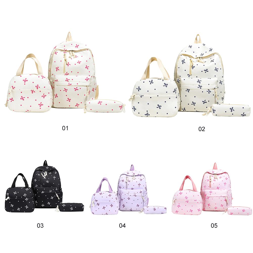 3Pcs/Set Bow Print Aesthetic Daypack with Handbag Pencil Case Student Rucksack for Girl Women Travel