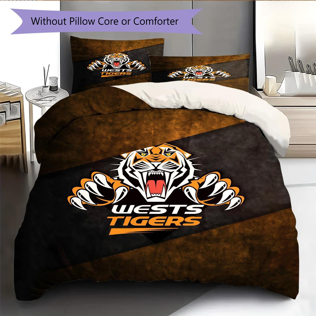 Castleford Tigers Muster Bettwäsche Bettdecken-Set Heimdekoration Geschenk (1 Bettbezug + 2 Kissenbezüge (ohne Füllung))