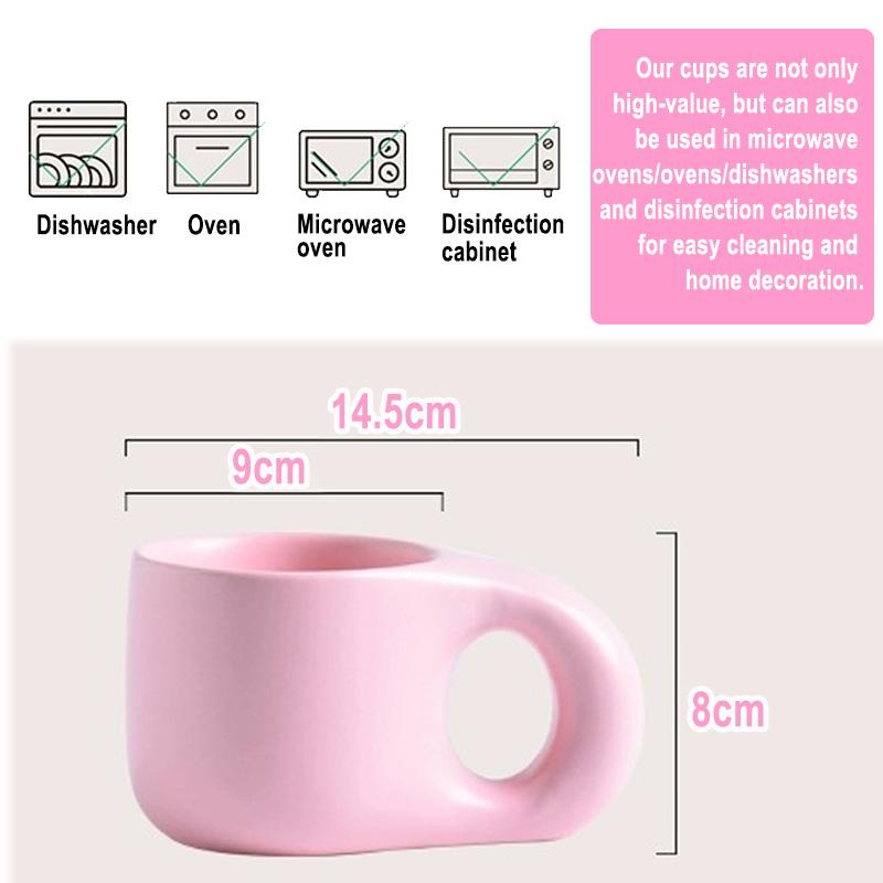 1Set 350ml Ceramic Coffee Chubby Mug Saucer Set Creative Cute Fat Handle Cup with Saucer for Office and Home Room Decor