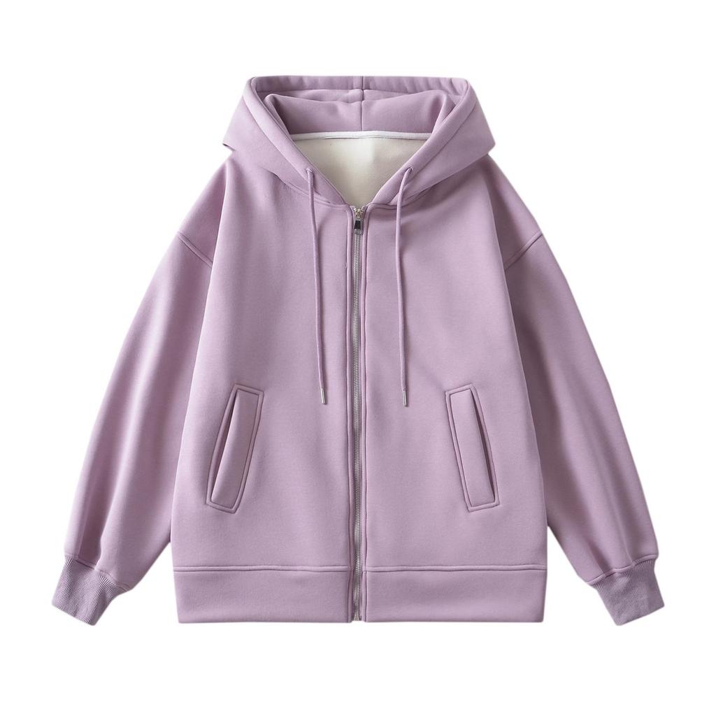 Women's Velvet Hooded Zip-Up Sweatshirt, 2023 New Oversized Slim-Fit Long-Sleeve Cardigan