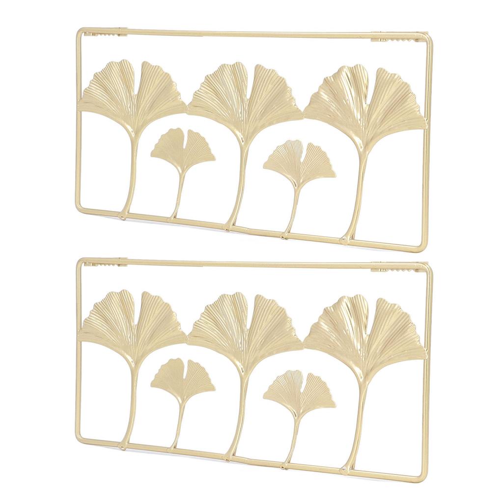 2Pcs Gold Metal Leaf Wall Decor 3D Modern Simple Clear Texture Metal Leaf Hanging Decoration with