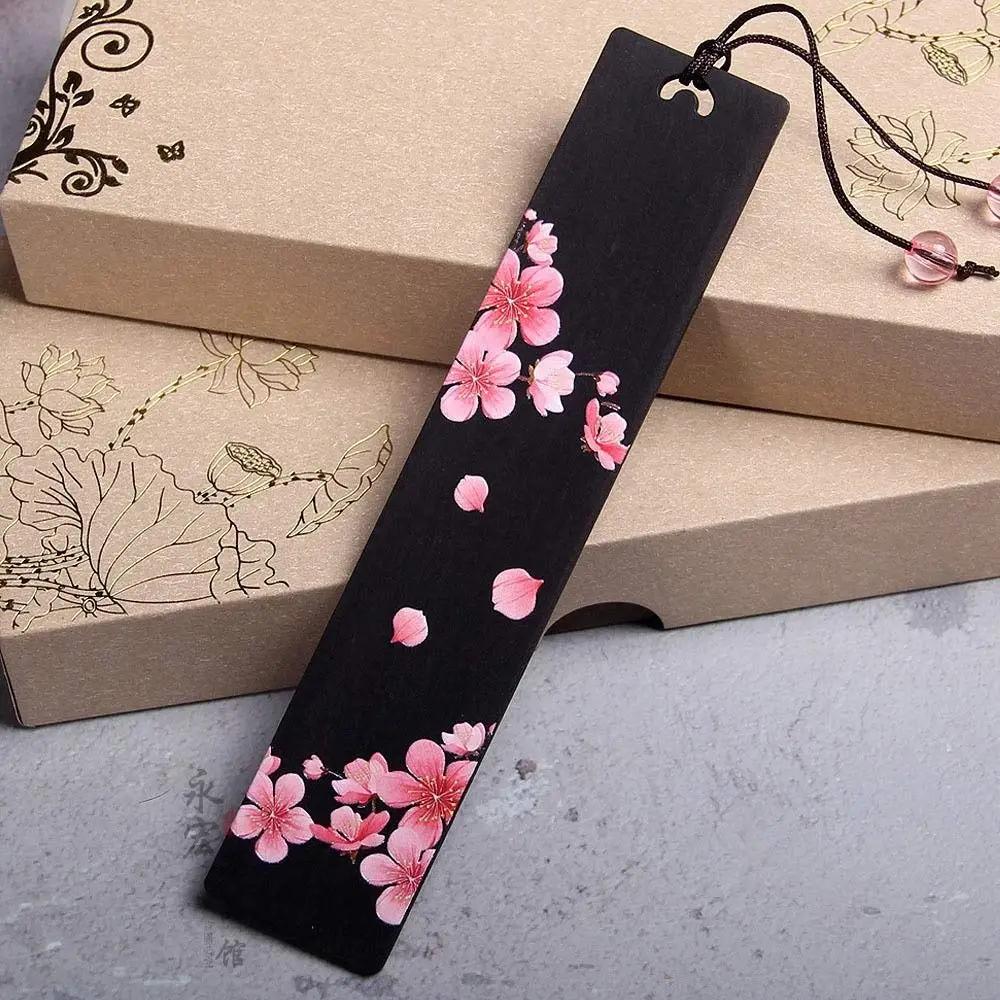 Retro Carving Ebony Bookmark Chinese Style Color Painted Bird Flower Book Clip Pagination Mark Stationery School Office Supplies