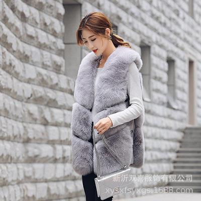 Haining fur new imitation fox fur vest, medium and long imitation fur coat for women