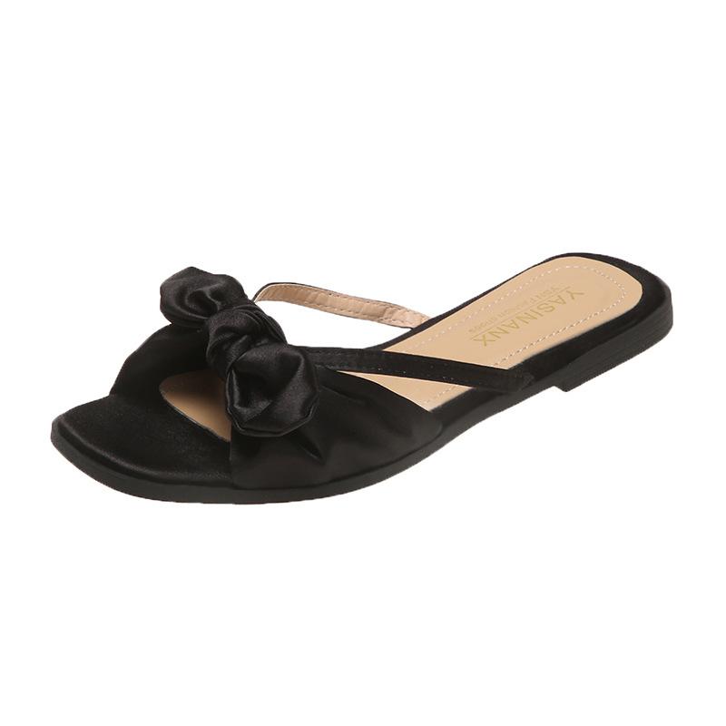 

Fairy style women s shoes 2025 summer Korea sweet temperament elegant bow open toe wearing cool slippers 40 чорний