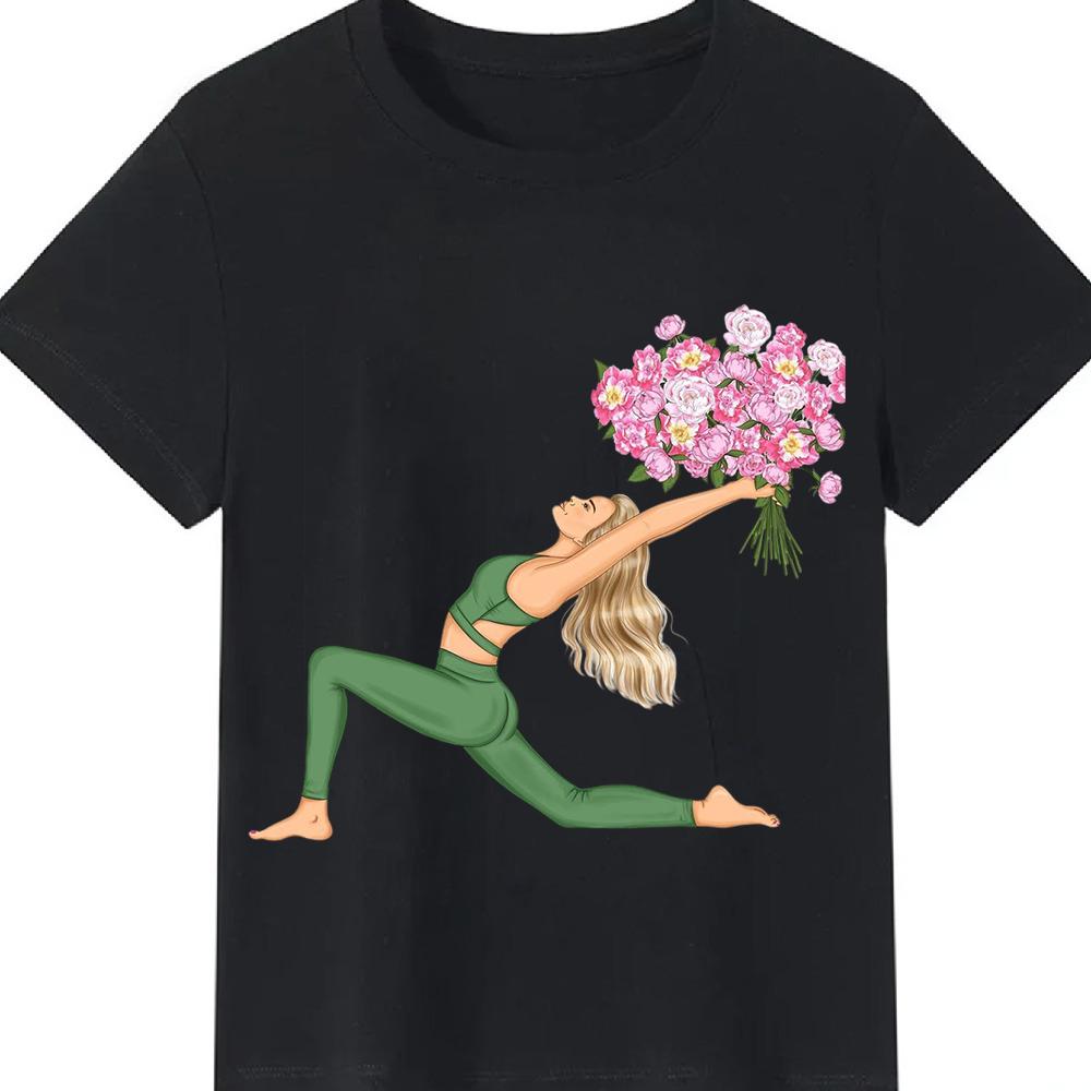 Yoga Girl Graphic T Shirt Black Summer Casual Clothing Handstand Pose Print Tee Short Sleeve Casual for Yoga and Fitness Lovers