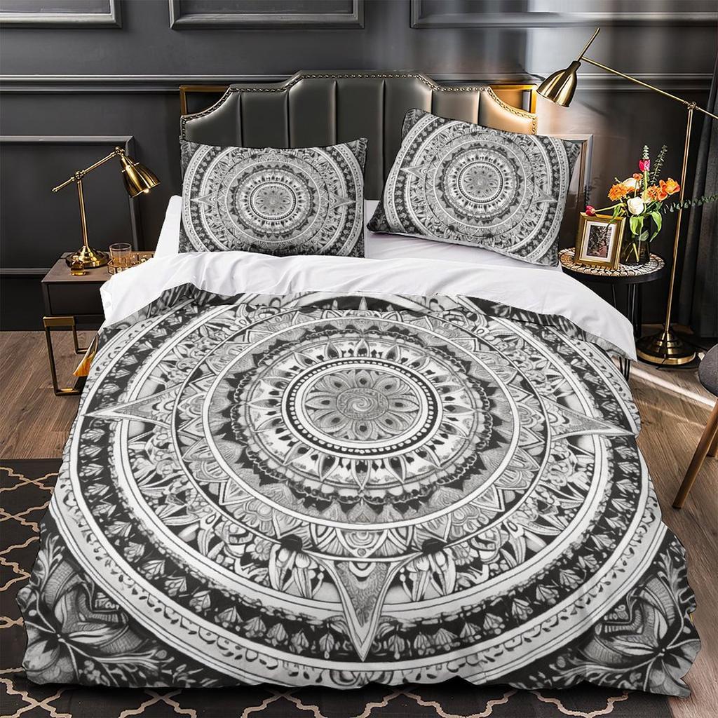 3D Digital Printing Mandala Series Quilt Cover Pillowcase Two Or Three-Piece Set Polyester Abraded