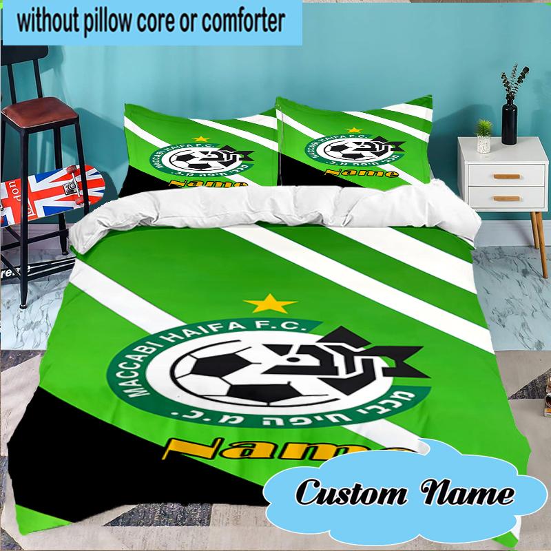 Custom Name Maccabi Football Crest Bedding Set 3pcs, Bedding Set Including 1pc Duvet Cover And 2pcs Pillowcases for Bedroom, Dormitory Gift