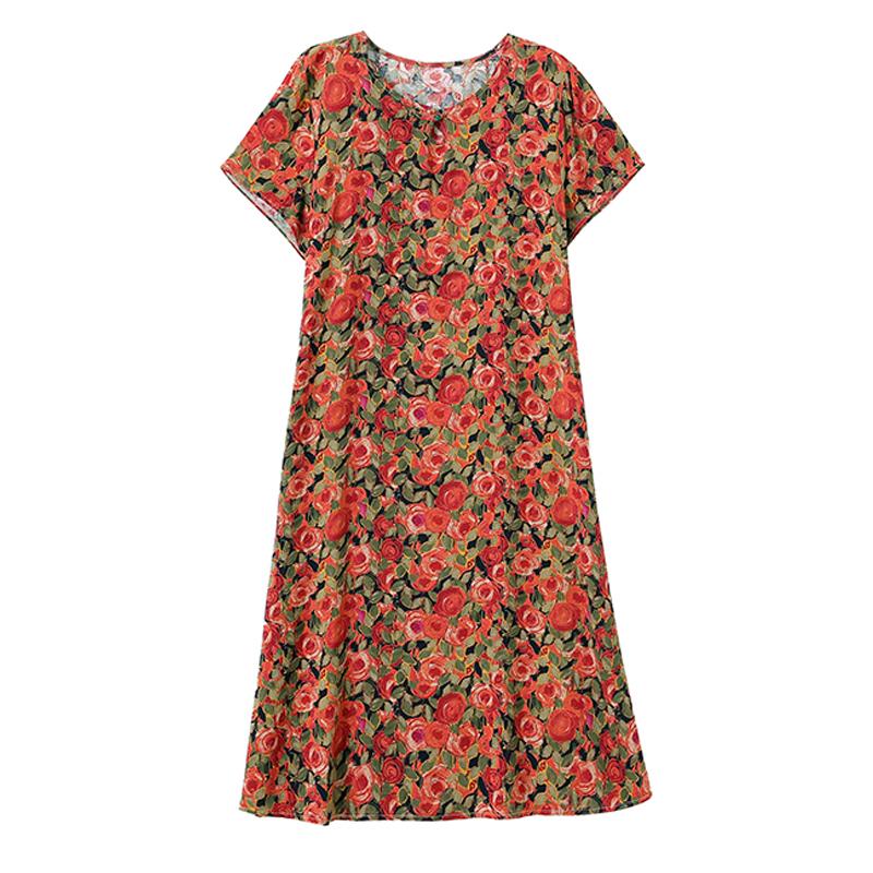 Elegant Long Dresses for Women Plus Size Loose Short Sleeve Vintage Dress Summer Middle-aged Women's Clothing