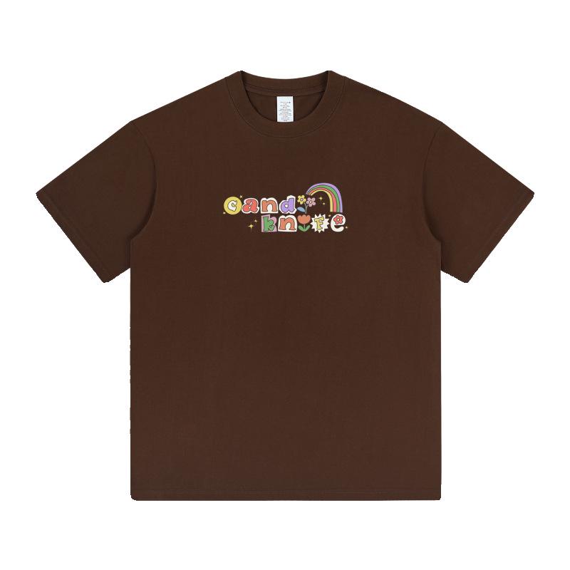 Tide Pure Cotton Unisex T-Shirt - Fun Letter Cartoon Print, Loose Fit, Unique Design