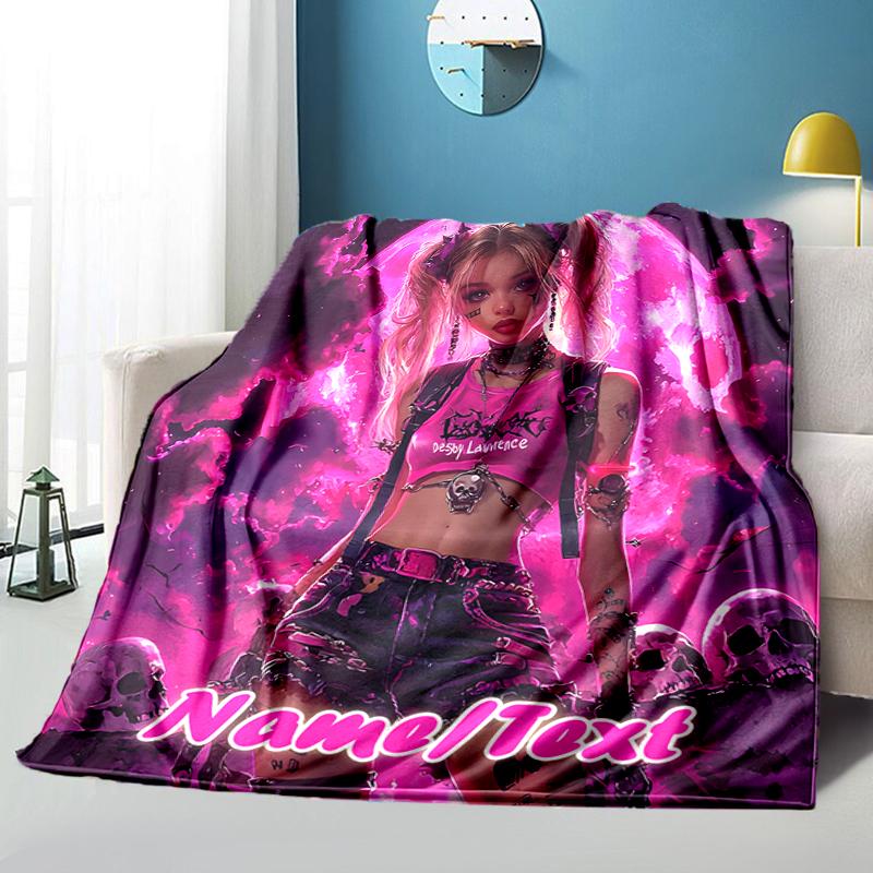 1PC Custom Name Pink Moon Fantasy outdooor Flannel blankets Throw Blanket All-Season Throw Gift Bedspread for Couch, Bed, Camping Holiday Birthday gif
