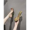 Fashion Summer New Style Fashion Transparent Golden Fretwork Heels Sandals Women Sexy High Heels Slippers Exposed Toes Party Shoes