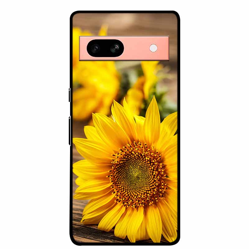Per Google Pixel 7a 5G Custodia 6.1" Cover Fiori Bordo Nero Silicone TPU Morbida Cover Posteriore Per Google Pixel7a 2023 Custodia Telefono Fundas