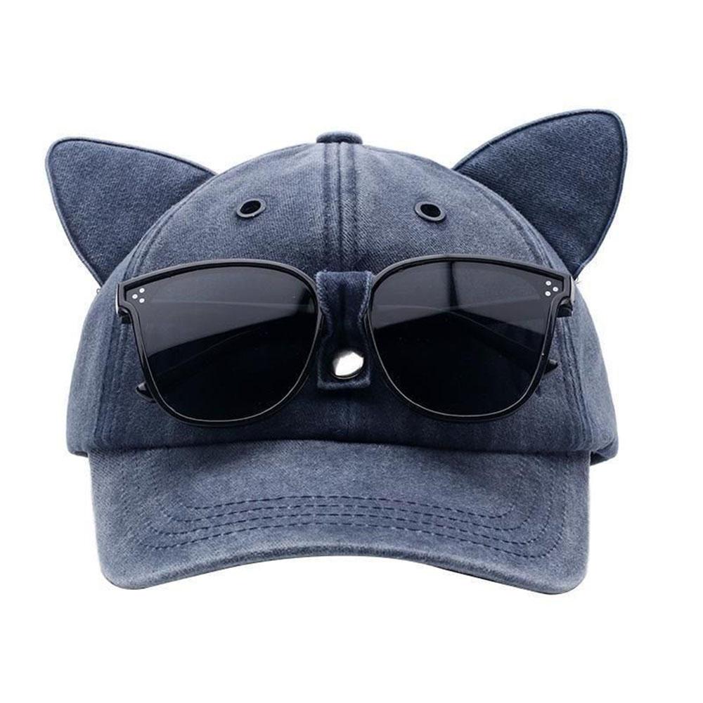 Women Cute Cat Ear Baseball Cap Vintage Wasned Cotton Peaked Caps Unisex Breathable Adjustable Streetwear Hip-Hop Dad Hat