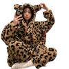 Conjunto de pijama polar con estampado de leopardo de invierno para mujer con camisón con capucha y pantalón