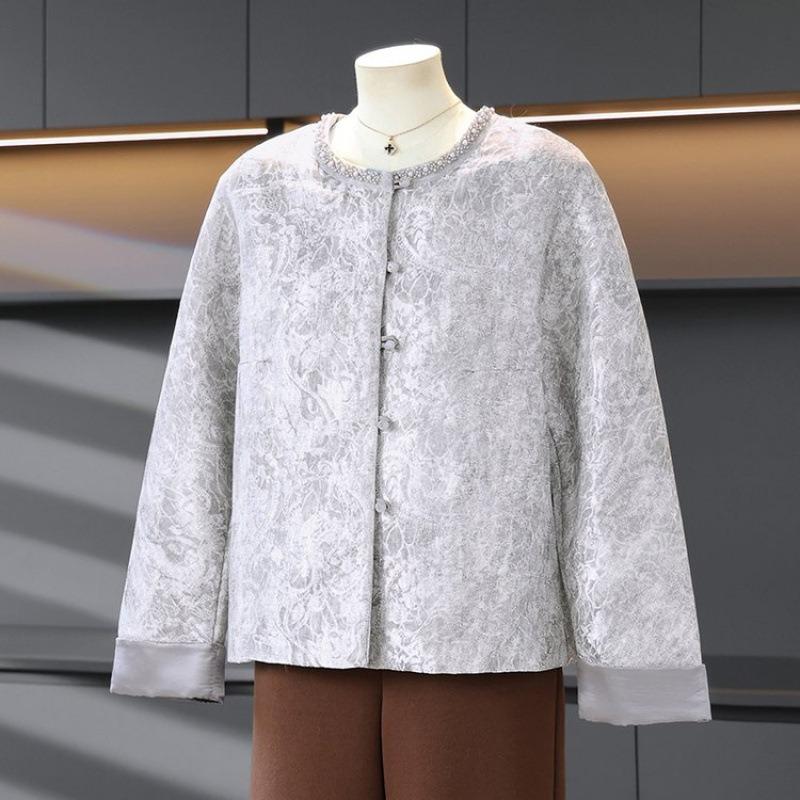 Middle-aged and elderly temperament Spring and autumn Chinese jacket short top New middle-aged and elderly women's clothing