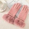 Warm Gloves for Women In Autumn and Winter Outdoor Riding Cold Proof Thickened Plush Velvet Cute Bow Develvet Touch Screen Gloves