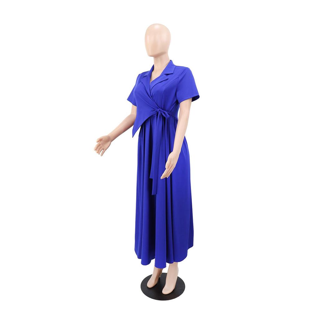 Women's Casual Elegant Slim A-line Dress - Short-Sleeved, Lapel Design