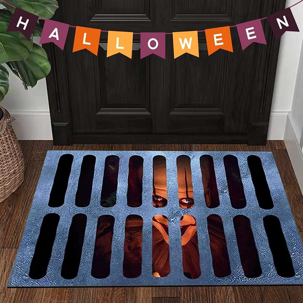 Halloween Non Slip Pumpkin Floor Mat Scary Bathroom Carpet for Indoor Living Room Kitchen Halloween Party Decoration Rug