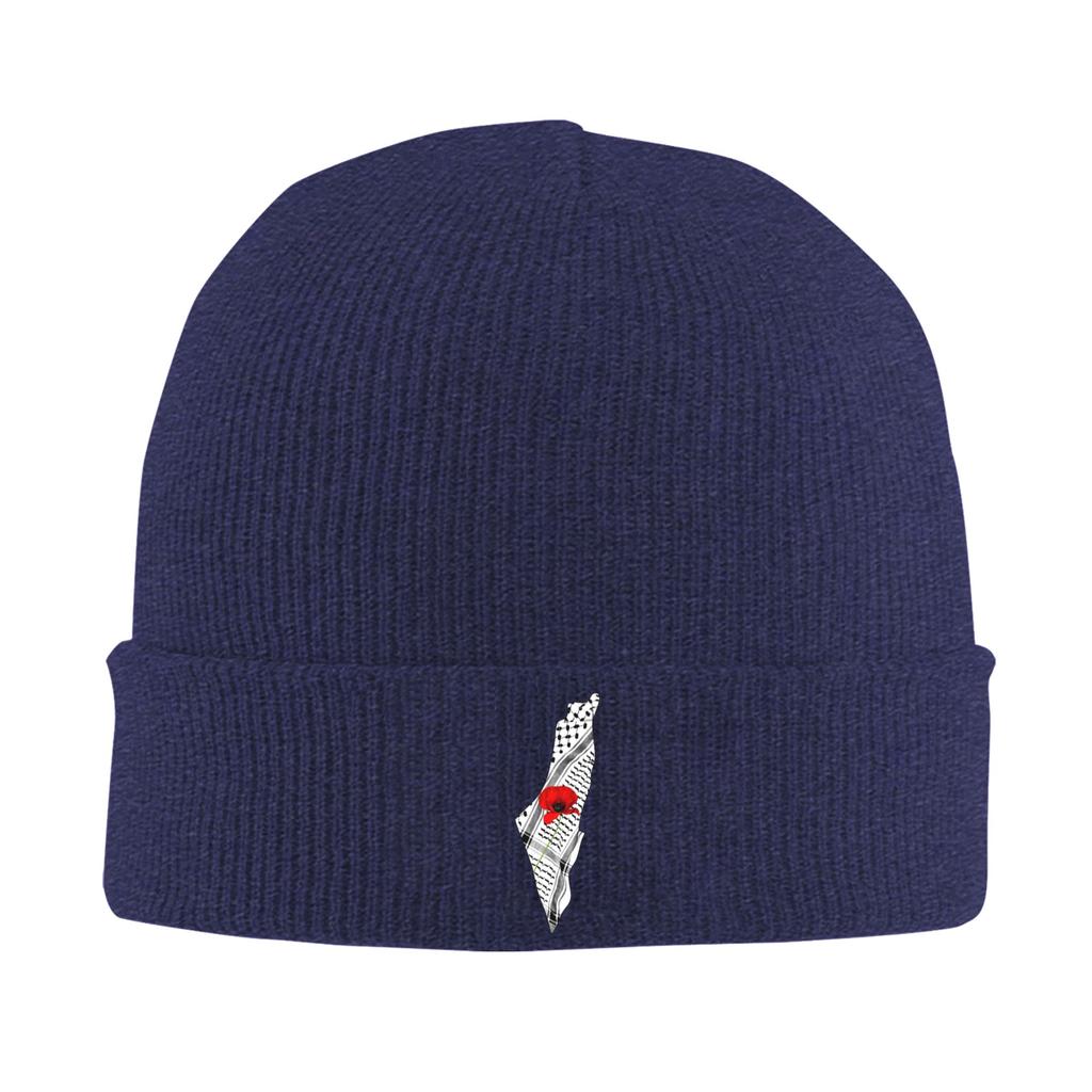 Palestine Map Keffiyeh and Poppy Knitted Hat Retro Caps Men Women Outdoor Sport Beanie Hats Winter Thermal Elastic Bonnet Hats