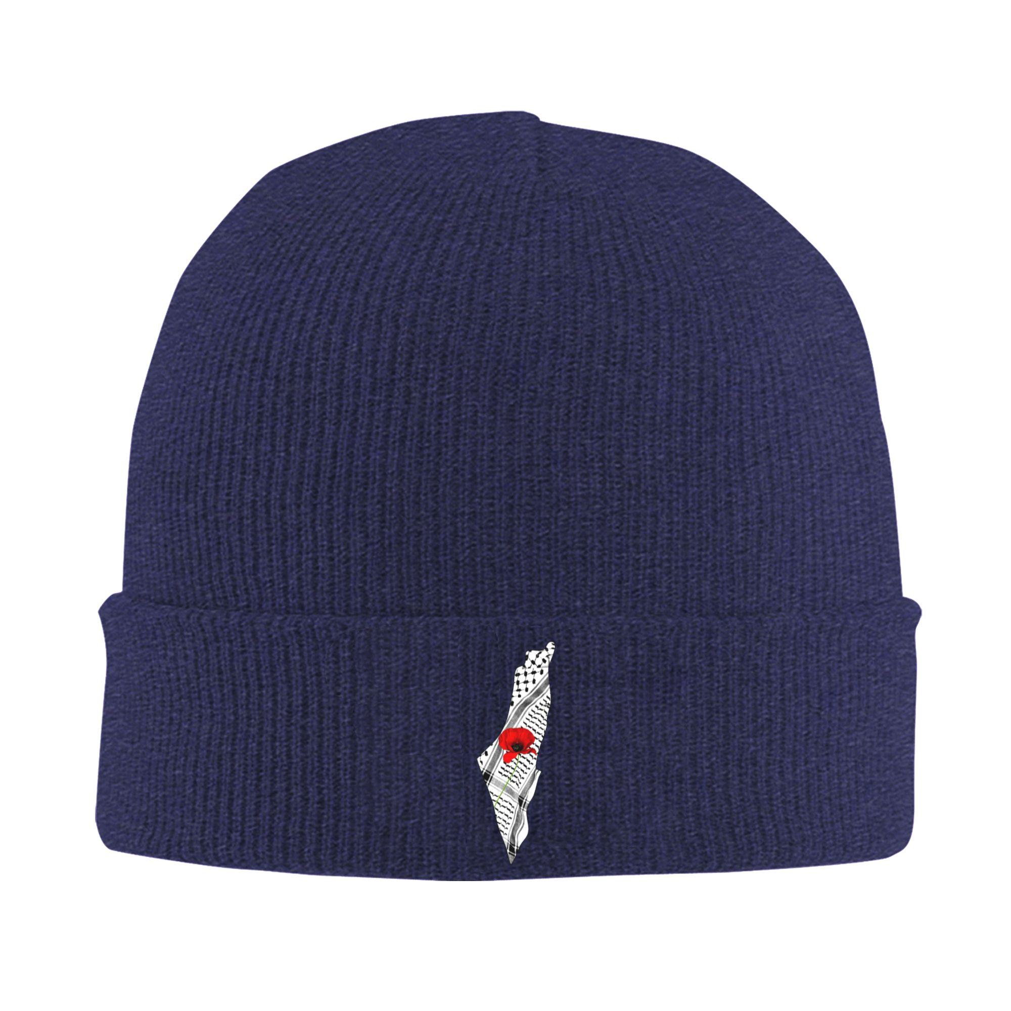 

Palestine Map Keffiyeh and Poppy Knitted Hat Retro Caps Men Women Outdoor Sport Beanie Hats Winter Thermal Elastic Bonnet Hats One Size