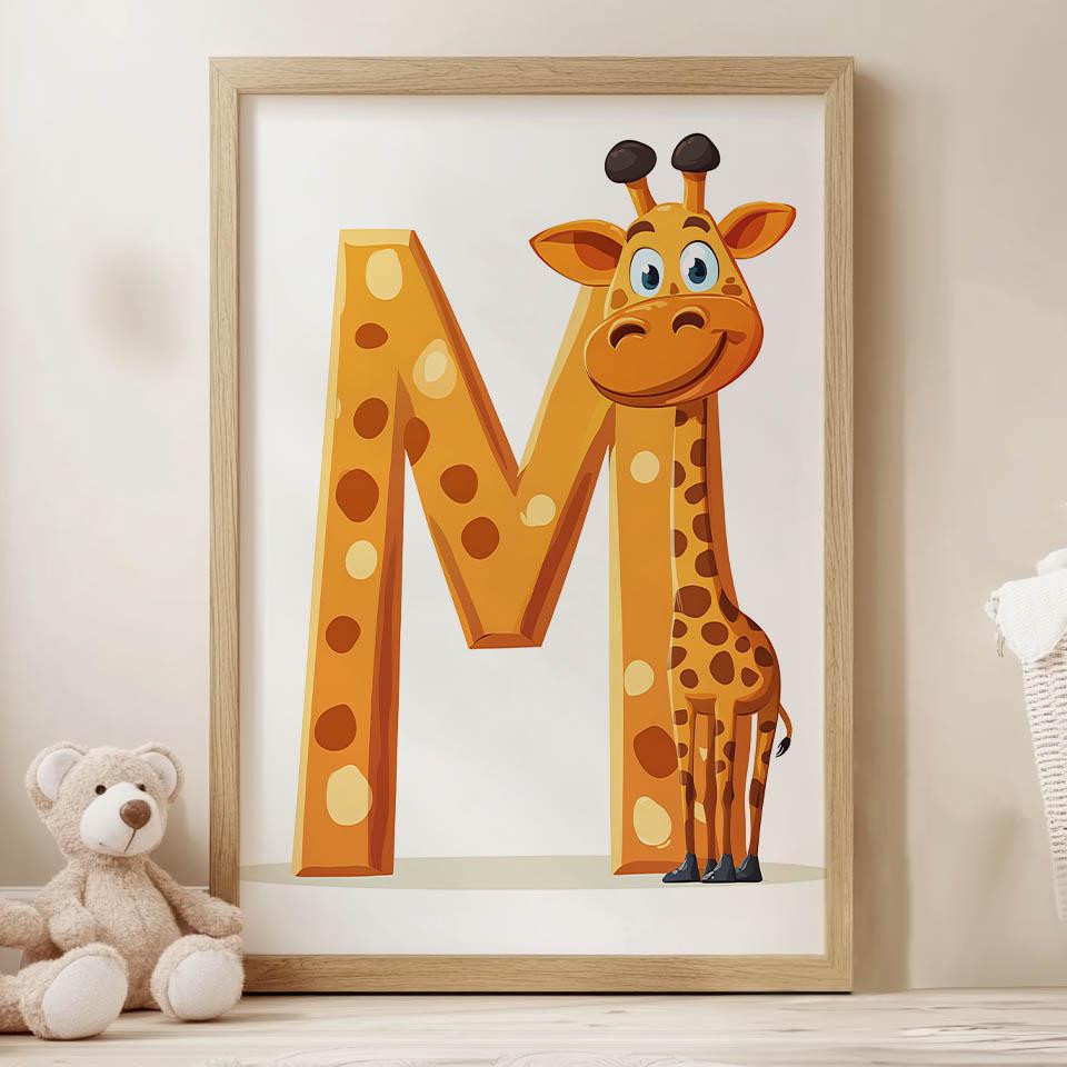 Żyrafa Z Literką M - Plakat Dla Dzieci Żyrafa Z Literką M - Plakat Dla Dzieci, 40X50 Cm, Rama Aluminiowa Czarna, Papier Matowy 230 Gsm