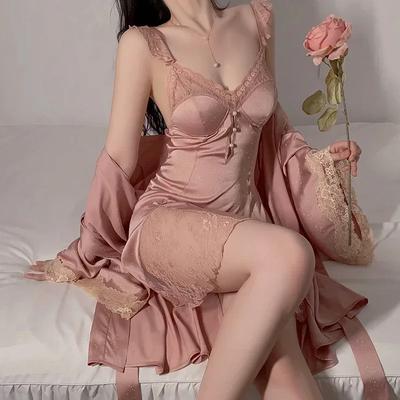 Luxury Pajamas Women Pajamas Set Mini Lace Straps Camisole Dress Outfit with Bra Sexy Women's Pajamas