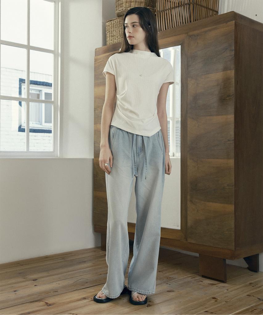 JUCYJUDY Mock Neck Shirring Jersey Top J1Ts321A
