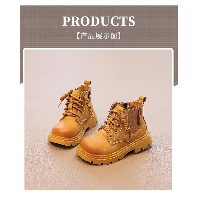 Kinder Martin Stiefel Britischer Stil Kleine Mädchen Kurze Stiefel Neue Jungen Gelbe Stiefel Vielseitige Winter Fleece Baumwollstiefel