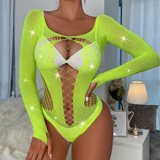 Nové sexy spodní prádlo Mesh krajkové body Spodní prádlo Hollow Out Hot Diamond Lesklé Mesh Bodystocking Spodní prádlo