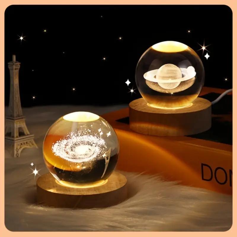 6 cm 3D Kristal top Kristal Gezegen Gece Lambası Lazer Kazınmış Güneş Sistemi Küre Astronomi doğum günü hediyesi Ev Masaüstü Dekorasyon