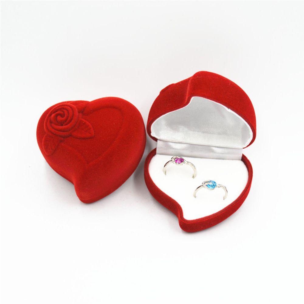 Engagement Wedding Exquisite Velvet Jewelry Box Ring Display Box Red Rose Double Ring Storage Box