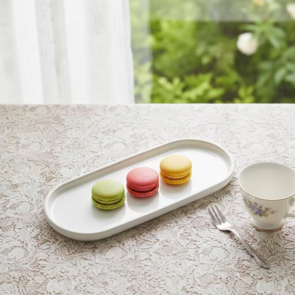 Oval Serving Platter Raised Rim Ceramic Dish White for Hosts, Home Cooks,