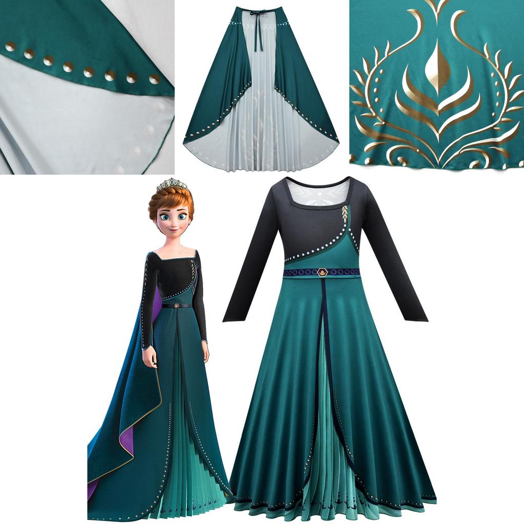 Kids Frozen Anna Cosplay Costume Dress Cloak Outfit Fancy Dress Party Roleplay